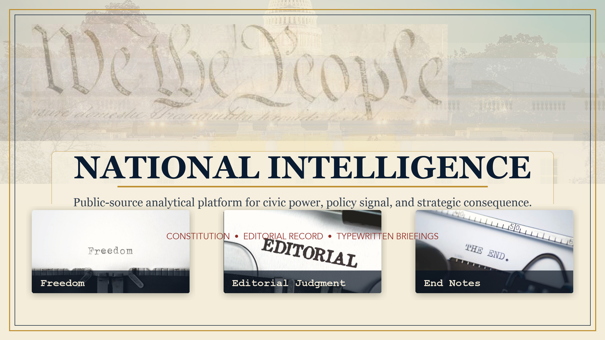 National Intelligence constitution and typewriter artwork